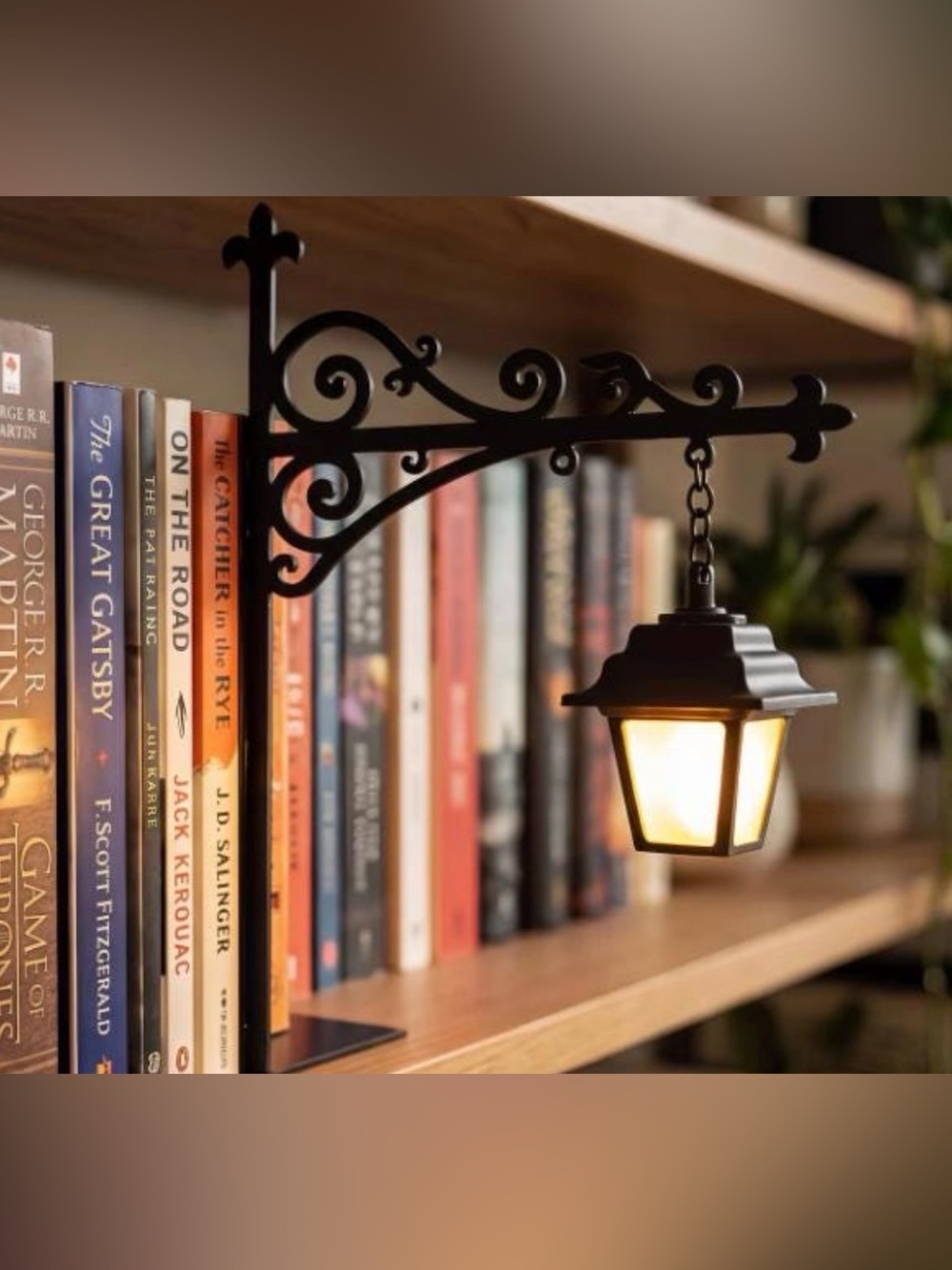 Black Decorative Metal Hanging Lantern Bookend - Elegant Shelf Accent